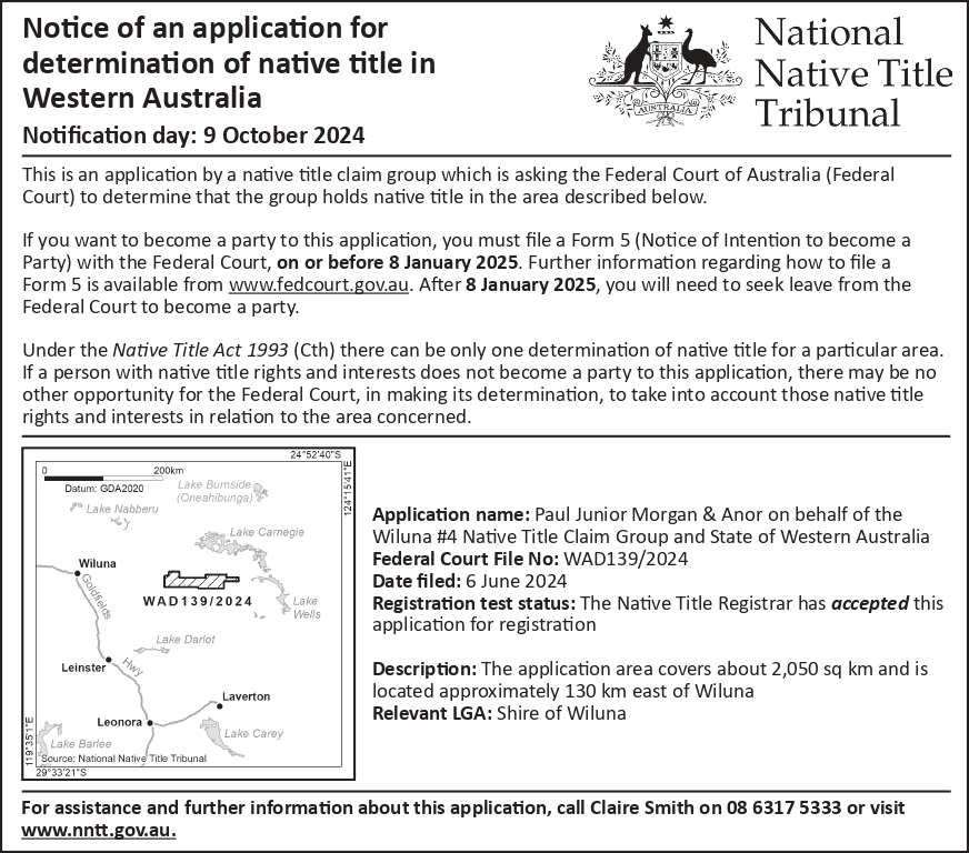 Native Title Determination - Wiluna #4 Native Title Claim Group