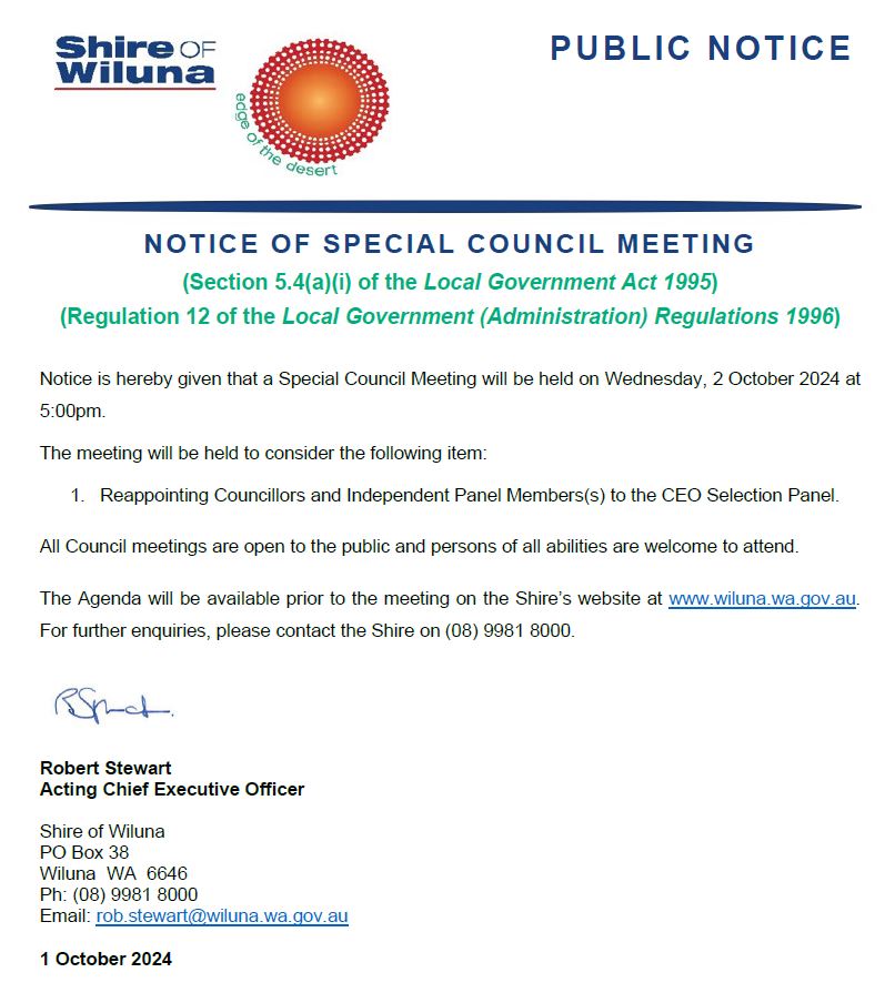 Notice of Special Council Meeting 2 October 2024