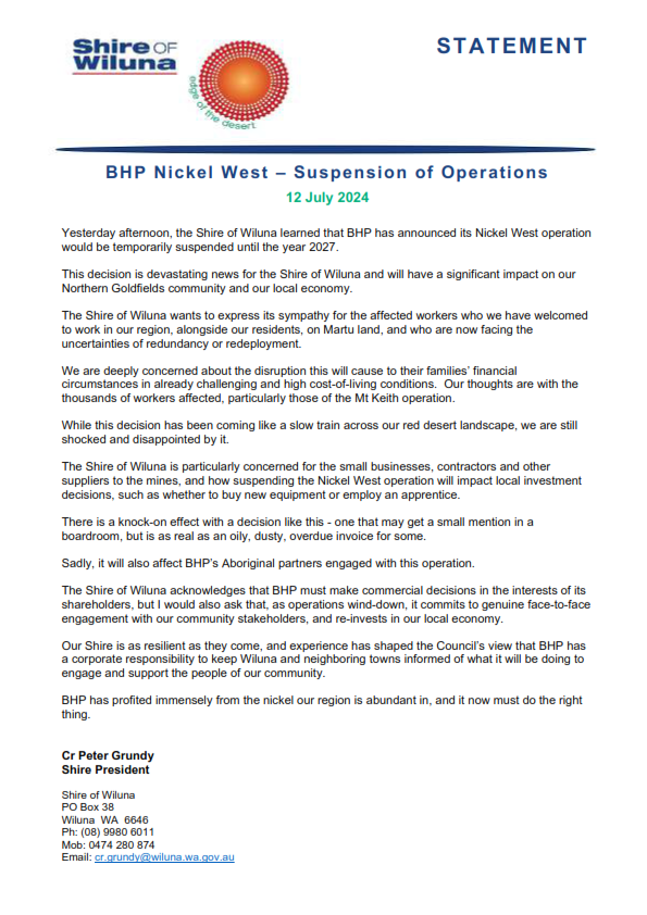 Statement - BHP Nickel West