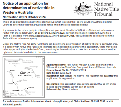 Native Title Determination - Wiluna #4 Native Title Claim Group