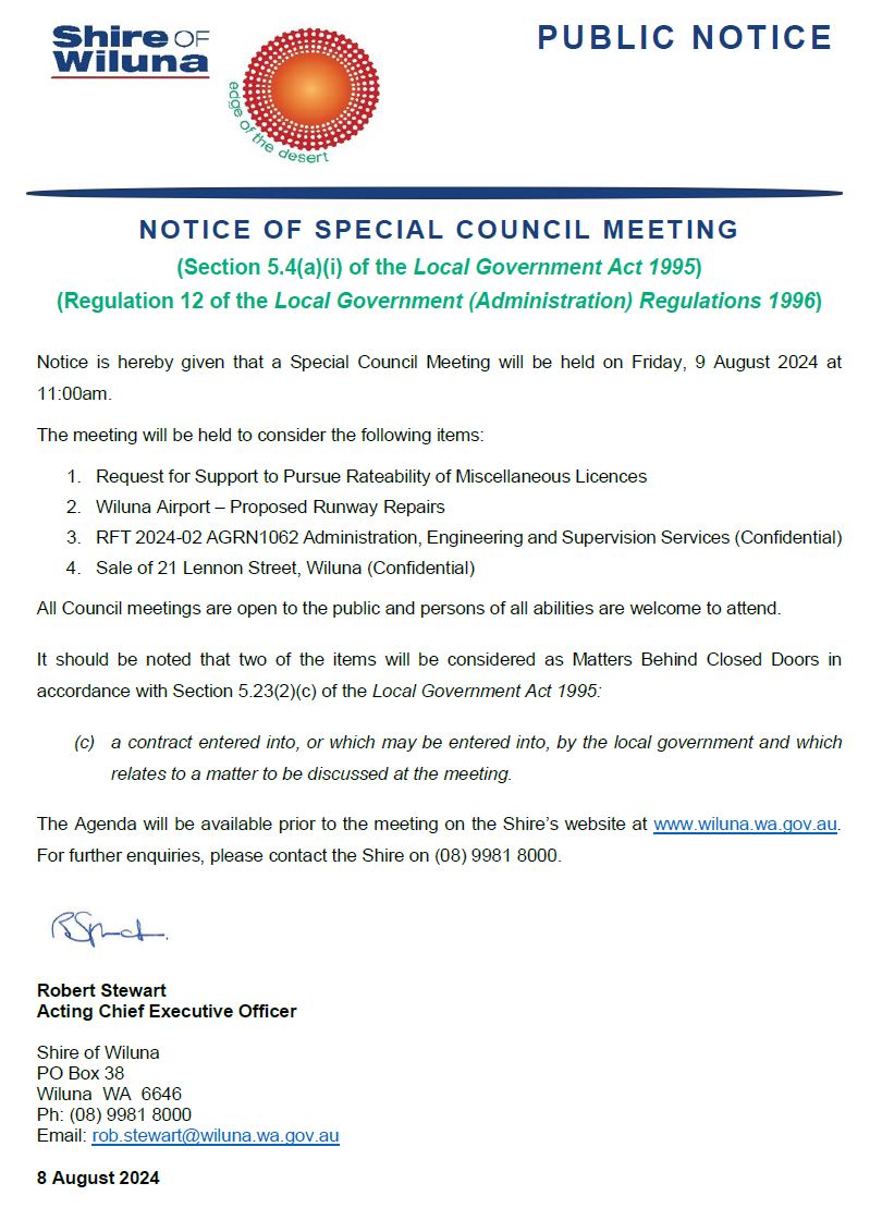 Notice of Special Council Meeting